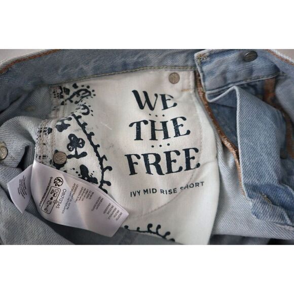 We The Free OB1712345 Women Sz 25 Blue Ivy Mid-Rise Button-Fly Raw Hem Shorts - Picture 7 of 10